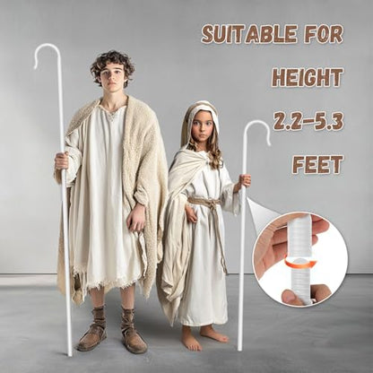 2-Pack Adjustable Shepherd Staff Set – White & Brown 63IN Crook Canes for Nativity, Halloween & Wizard Costumes