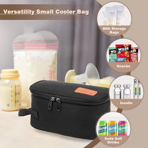 Small Portable Breast Milk Cooler Travel Bag with 2 Ice Packs, TSA Approved, Keeps Frozen Breast Milk Cold 8-10 hrs; fits 5-7 Flat Milk Storage Bags - Diaper Bag Size for Working & Traveling Moms