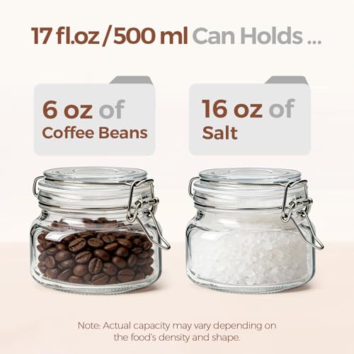 ComSaf Square Glass Food Jars 17 oz 6 Pack for Pickling and Herbs Storage - size: 17oz*6