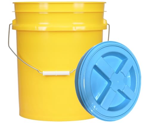 House Naturals 5 Gallon Food Grade Plastic Bucket with Air Tight Screw on Lid Made in USA Container (Yellow Bucket with Aqua Lid) - color: Yellow Bucket With Aqua Lid