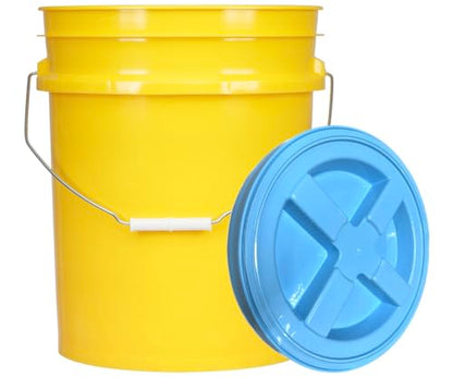 House Naturals 5 Gallon Food Grade Plastic Bucket with Air Tight Screw on Lid Made in USA Container (Yellow Bucket with Aqua Lid) - color: Yellow Bucket With Aqua Lid
