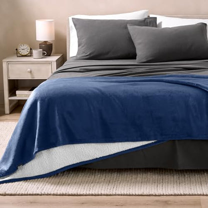 Bare Home Sherpa Fleece Blanket (Twin/Twin XL, Dark Blue) | Reversible Blanket for Bed, Sofa, and Couch, Warm & Lightweight, Fluffy & Soft - color: 12 - Dark Blue, size: Twin/Twin XL