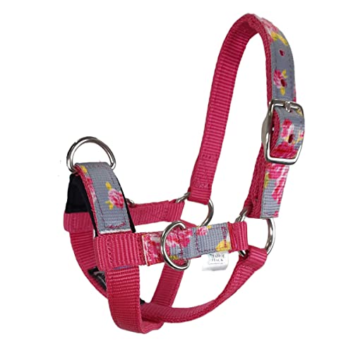 Tahoe Tack Nylon Overlay Sheep and Goat Training Halter with Padded Noseband - 6 Month Warranty - color: Grey Floral, size: Large Sheep/Goat
