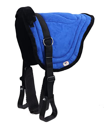 Majestic Ally Padded Suede Leather Bareback Pad Horse Riding Pad with Non Slip Breathable Girth & Stirrups - color: Royal Blue