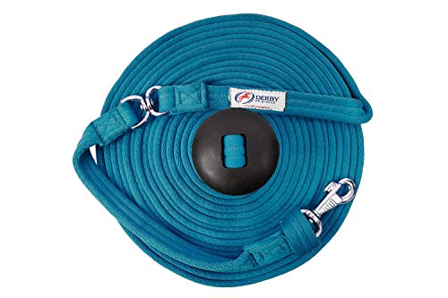 Premium Horse Training Super Soft Grip Swivel Lunge Line with Rubber Stopper with 6 Month Warranty and Replaceable Snap - color: Hurricane Blue, size: 24'