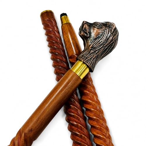 Handmade Solid Brass Head Handle Vintage Style Antique Wooden Walking Stick Cane Gift (3 Fold Wooden Walking Cane) - style: Lion handle stick