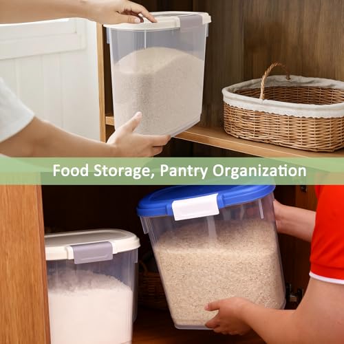 Large Rice Storage Container 15-20 Lbs, Tall Flour Container Dry Food Bin - color: Sapphire Blue