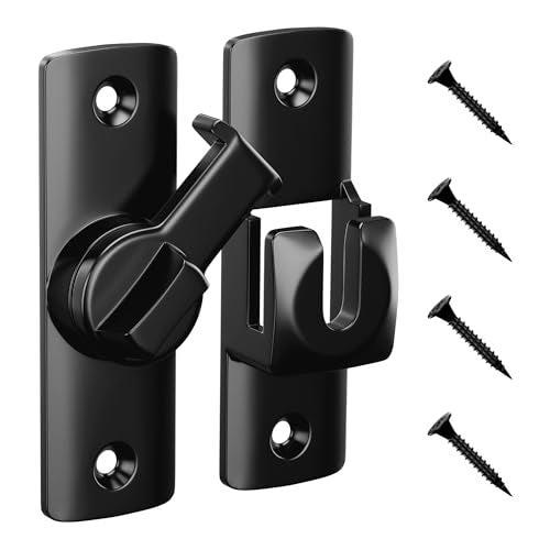 Flip Door Latch, 90/180 Degree Barn Door Latch, Black Right Angle Door Lock Latch, Flip Gate Latches Hardware, Sliding Door Latch Lock for Cabinets, Bathroom, Barn Door, 1 Pack - color: Black