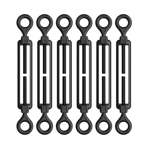AUTMATCH M6 Eye & Eye Turnbuckle - 304 Stainless Steel Wire Rope Tensioner | Adjustable Turnbuckle for Cable Railing, Fence & Shade Sail Hardware, Wire Rope Tension Kit, 6-Pack, Black - color: Black Tone - Eye & Eye, size: M6