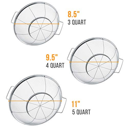 U.S. Kitchen Supply Set of 3 Stainless Steel Colander Strainers Net Baskets 5, 4, & 3-Quart - Colander with Handles & Resting Base - Stainless Steel Sieve, Mesh Strainers and Colanders for Kitchen