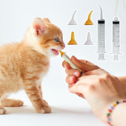Pet Feeding Syringe with Nipple, Silicone Feeding Tools for Kitten Puppy Feeding Syringe for Newborn Cat Dog Small Animals Rabbits (10ml+12ml) - color: 10ml+12ml