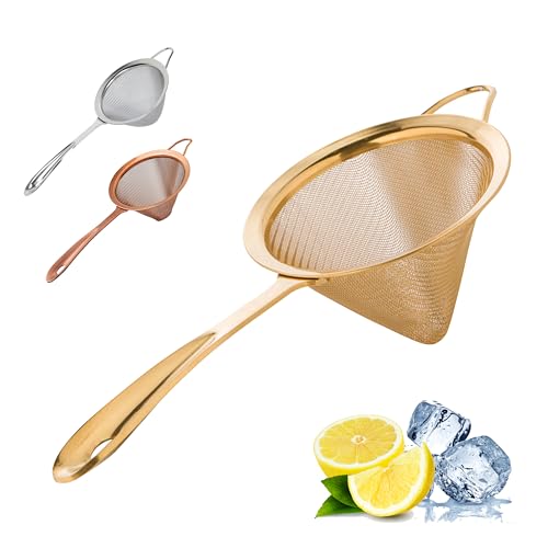A Bar Above Fine Mesh Cocktail Strainer, Stainless Steel Conical Sieve Gold - color: Gold, size: Regular