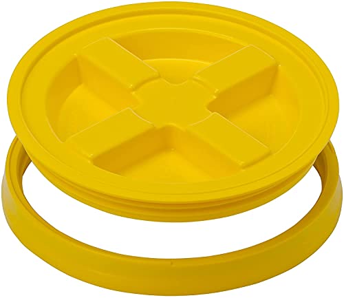 House Naturals Large 6 Gallon Food Grade BPA Free Made in USA Plastic Bucket Pail with Yellow Screw On Double Gasket Air Tight Lid (Pack of 2)