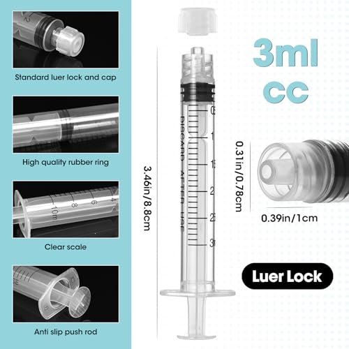 3ml Luer Lock Syringe with Cap and Soft Plastic Tube, Pack of 30 - size: 3ml - 2.0mm Tube