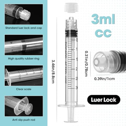 3ml Luer Lock Syringe with Cap and Soft Plastic Tube, Pack of 30 - size: 3ml - 2.0mm Tube