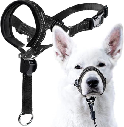 GoodBoy Dog Head Halter with Safety Strap - Stops Heavy Pulling On The Leash - Padded Headcollar for Small Medium and Large Dog Sizes - Head Collar Training Guide Included (Size 1, Black) - color: Black Nylon / Black Padding, size: Size 1