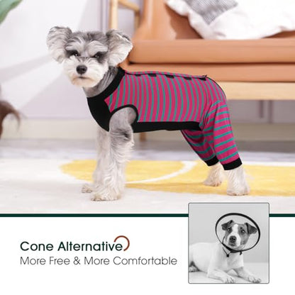 Kuoser Dog Recovery Suit with Anti Licking Rear Leg Sleeve, Rose L - color: Rose Strips, size: Large (Back Length: 40cm / 15.74")