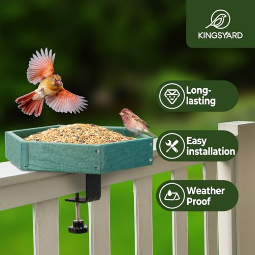 Kingsyard Clamp-On Deck Bird Feeder for Balcony Railings, No Drill - color: Green