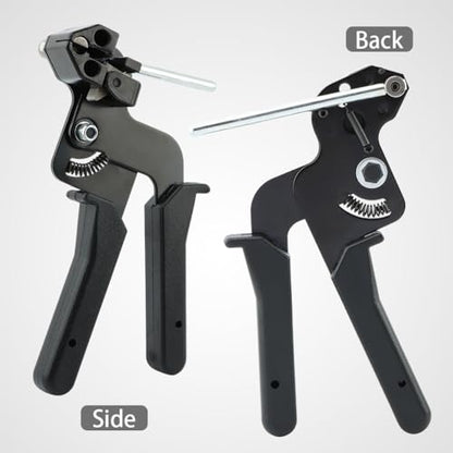 Metal Zip Ties Cutter, Stainless Steel Zip Tie Tightener Wrap Tool, Adjustable Fastening Cutting Self-locking Metal Ties with Free Release Tool for Fence Exhaust Pipe Outdoor