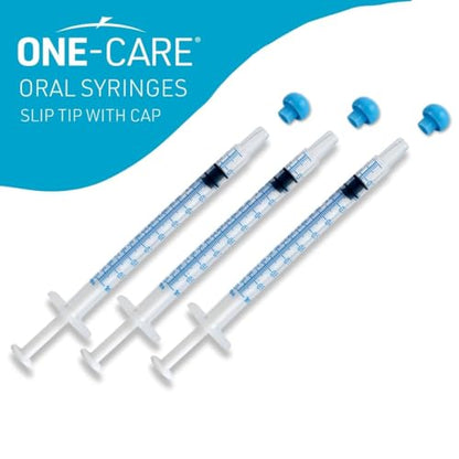 ONE-CARE 1ml Oral Syringe with Cap - Sterile, Individually Wrapped - 100 Dispensers, Slip Tip, Uses include oral administration of medicine for infants, adults and animals (Pack of 2) - size: 1ml (Pack of 2)
