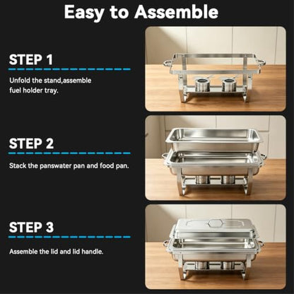 9QT Chafing Dishes for Buffet 4 Pack with 7 Multi-Size Food Pans Silver - color: Silver-001