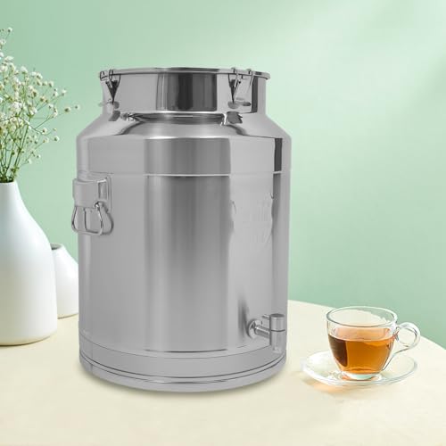 304 Stainless Steel Milk Can with Spigot, 17 Gallon Milk Jug, Portable Locking Sealed Lid Bucket Wine Pail with Handles, Commercial Water Jug Pot Drink Beverage Dispenser - size: 17Gal, w/Spigot