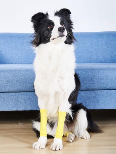 ROZKITCH 4 PCS Dog Arm Sleeves for Licking Scratching Elbow Front Legs - color: Yellow, size: S-Leg Girth: 2.04in