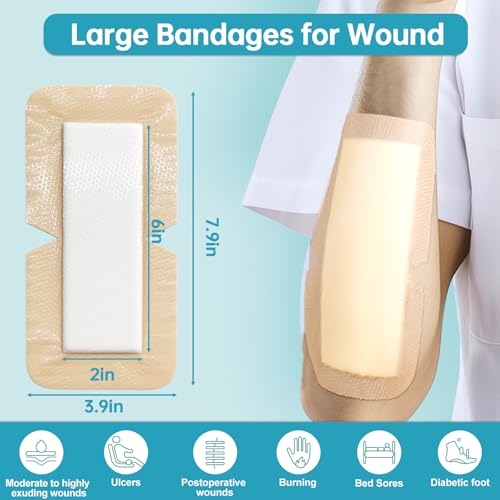 Dimora Silicone Foam Dressing 4X8 Large Bandages for Elbow Shoulder Knee - size: 4" x 8" (10 PCS)