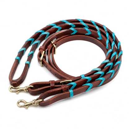 CHALLENGER 8' Horse Western Leather Latigo Laced Barrel Contest Reins 66RT10 - color: Turquoise