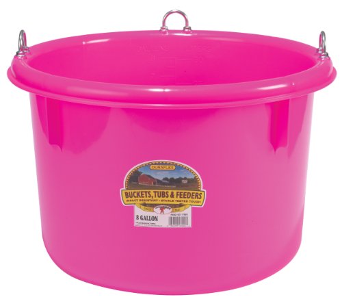 Little Giant® Plastic Round Feeder | Feed Bucket for Livestock | Ultra Durable Round Plastic Bucket | Made in USA | 8 Gallon | Hot Pink - color: Hot Pink