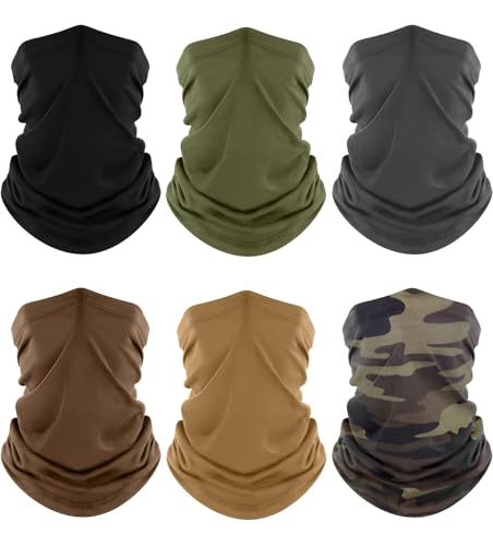 Fuinloth Neck Gaiter, 6 Pack Cooling UV Protection Bandana Face Mask Gator - color: Black+gray+green+camo+sand+brown