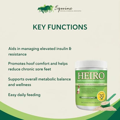 HEIRO Healthy Equine Insulin Rescue Nutritional Supplement for Horses, Natural Herbal Blend with Magnesium & Vitamin E, Supports Normal Metabolic Function & Hoof Comfort, 30 Servings, 30-Day Supply - size: 30 Servings