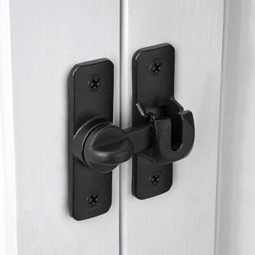 Matte Black Aluminum Alloy Gate Lock,90/180 Degree Barn Door Latch - color: Matte Black