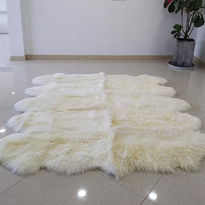 Champlus Genuine Australian Merino Sheepskin Rug, 8x7 ft Sheep Skin Rug, Lambskin Area Rug, 10-Pelt, White - size: 7' x 8' (Oblong)