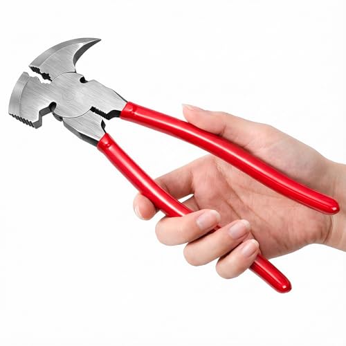 Elsjoy 10.6 Inch Fencing Plier, Heavy Duty Fence Plier Tool, Barbed Wire Fence Cutter, Nail Puller