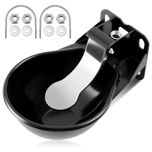 1 Pcs 2.5 L/ 0.66 Gal Automatic Livestock Waterer, Heavy Cast Iron Push-Paddle Water Trough, Black Stainless Steel Livestock Water Bowl for Horse Cattle Goat Pig 11.8 x 9.06 x 3.94 Inch