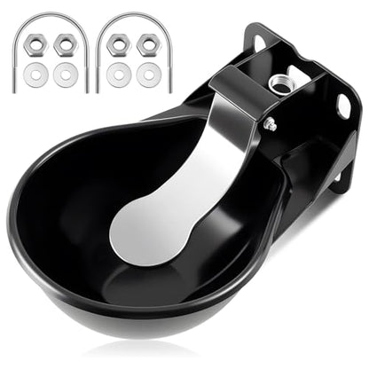 1 Pcs 2.5 L/ 0.66 Gal Automatic Livestock Waterer, Heavy Cast Iron Push-Paddle Water Trough, Black Stainless Steel Livestock Water Bowl for Horse Cattle Goat Pig 11.8 x 9.06 x 3.94 Inch