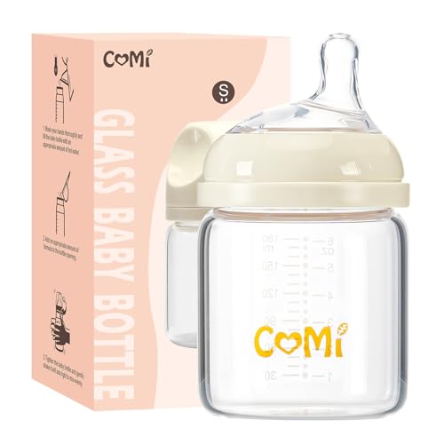 COMI Natural Glass Baby Bottles for Breastfeeding Babies,Newborn Anti-Colic Baby Bottle Set with Slow Flow Nipple,0-3 Months,BPA-Free,6 oz,1 Pack - style: 6 oz(1 Pack)