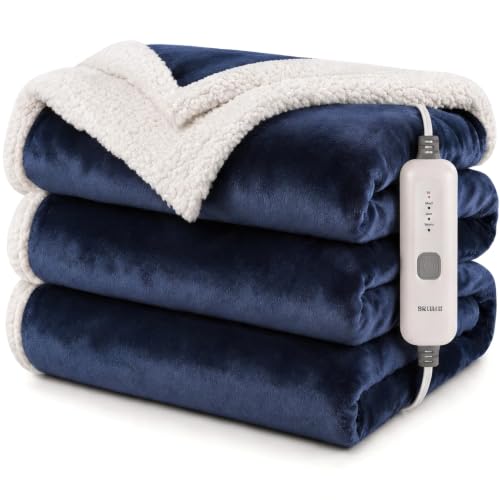 Electric Heated Blanket 72"×84", 4 Heating Levels & 10H Auto-Off | Full Size Dark Blue, Sherpa & Soft Microplush, Quick Heating, Machine Washable, for Couch, Bed & Office, Parents' Gifts - color: 06-dark Blue, size: Full Size ( 72"x84" )