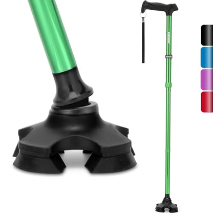 REHAND Walking Cane for Men & Women - Foldable, Adjustable, Lightweight, Self Standing Pivot Walking Cane, Soft Handle Grip, with Travel Bag, Walking Sticks for Seniors & Adults - color: Green