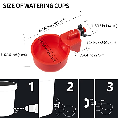 Chicken Waterer Cups 8 Pack Automatic Chicken Water Cups for Poultry LANARP Float Style Gravity Chicken Watering System, Water Feeder Kit, 5 Gallon with Mounting Hole Opener