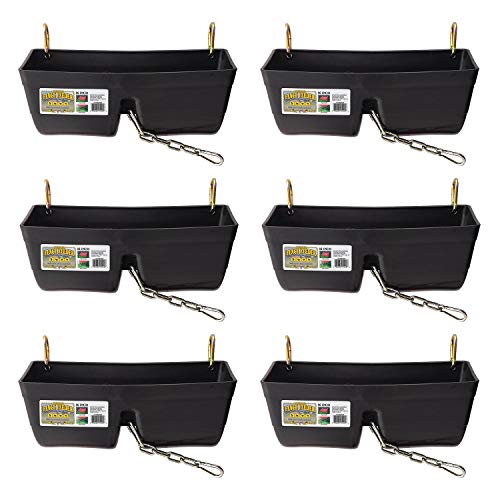 Little Giant FF16BLACK 9 Quart Heavy Duty Plastic Feed Trough Bucket Fence Feeder with Clips for Livestock & Pets, Black (6 Pack)