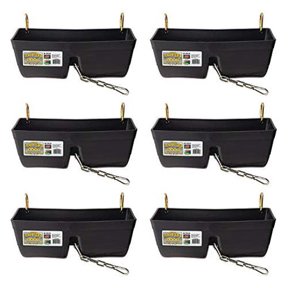 Little Giant FF16BLACK 9 Quart Heavy Duty Plastic Feed Trough Bucket Fence Feeder with Clips for Livestock & Pets, Black (6 Pack)