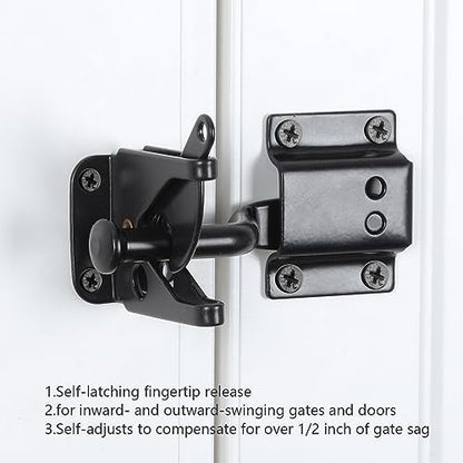 WellMade Self Locking Gate Latch Automatic Gravity Lever Door Lock for Wooden Fences, Heavy Duty Metal Gates, Vinyl Fence, Secure Pool, Garden Outdoor gate, Black with Screws