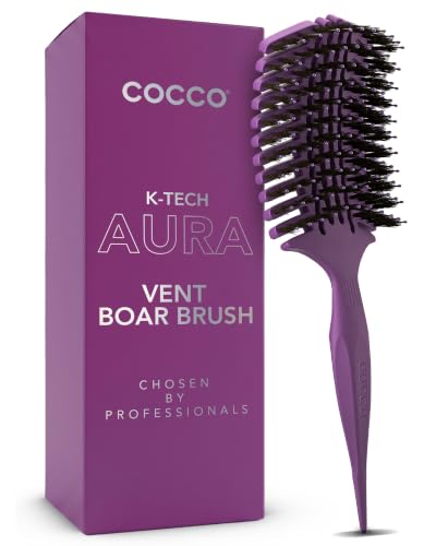 COCCO Aura Vent Boar Brush, Dual-Curved Design for Faster Drying - color: Purple