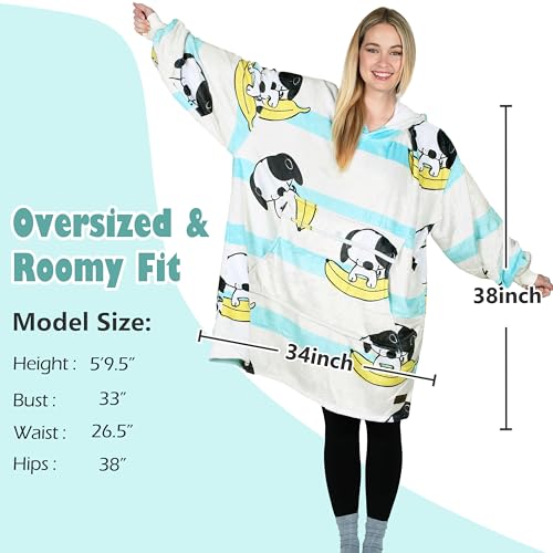 Catalonia Oversized Blanket Hoodie, Banana Dog Fleece Wearable Blanket - color: Banana Dog White