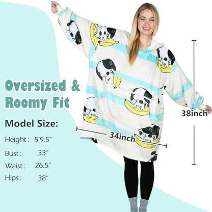Catalonia Oversized Blanket Hoodie, Banana Dog Fleece Wearable Blanket - color: Banana Dog White