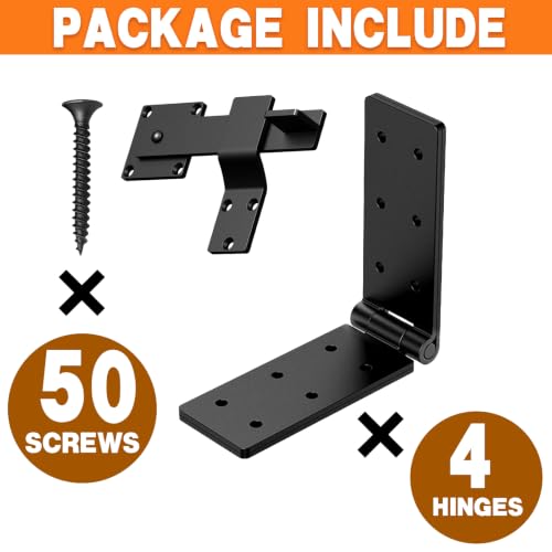 Heavy Duty Gate Hinges and Latch Set 4Pack 270° for Wood Fence