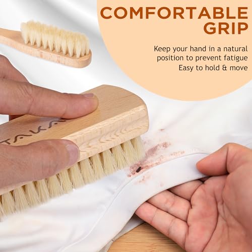 TAKAVU Laundry Brush Set, Soft Boar Bristle and Compact Wood Handle - color: White Boar
