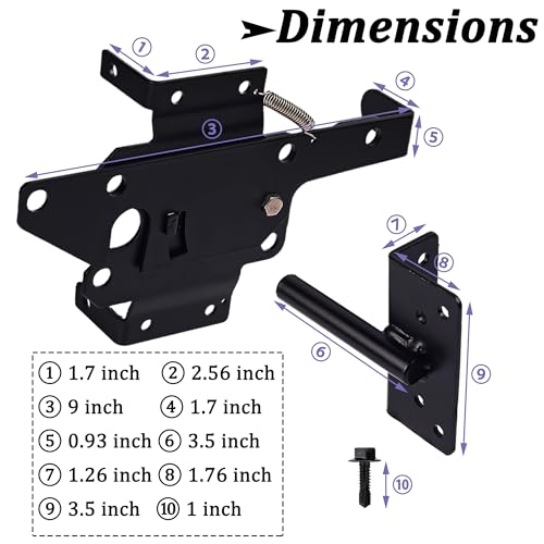 Self-Locking Gate Latch - Heavy Duty PVC/Gate Latch for Wooden Fence - Outswing Gate with Automatic Locking & Rust Proof, Black